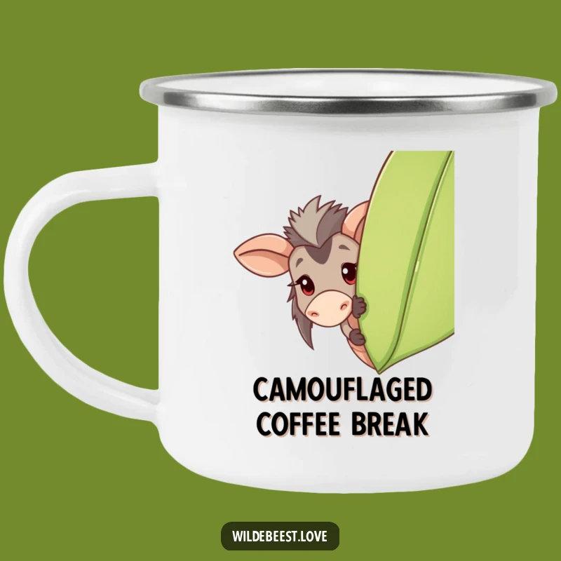Funny Wildebeest Camping Mug: Playful Peek on Outdoor Adventures