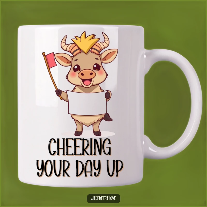 Funny Wildebeest Banner Mug: Cheerful Support for Victorious Moments