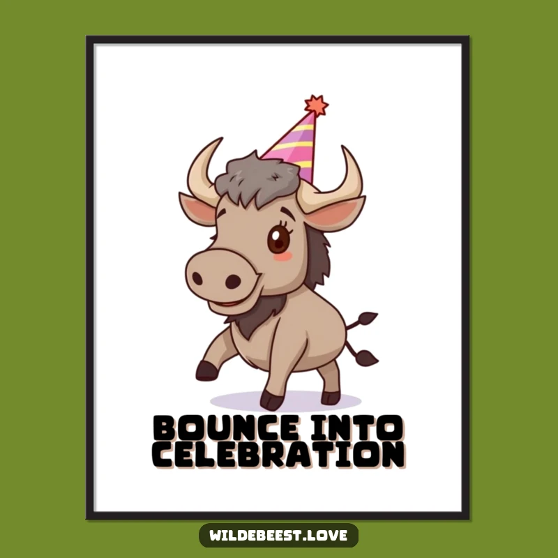 Funny Wildebeest Digital Art: Bouncing Celebration for Instant Joy
