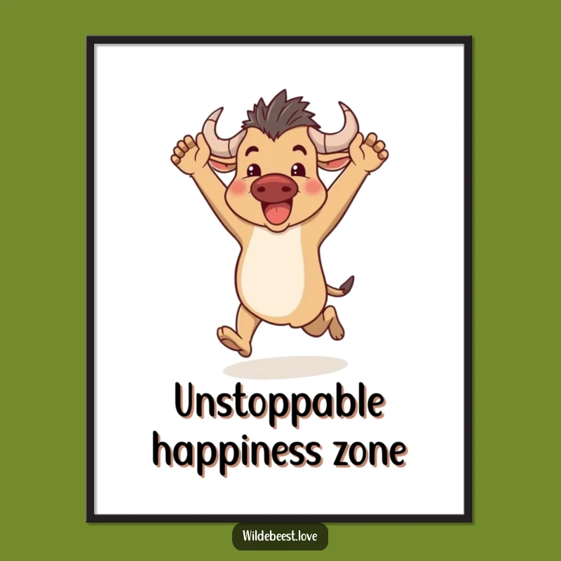 Funny Wildebeest Digital Art: Enthusiastic Running for Instant Energy