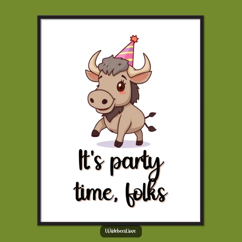 Funny Wildebeest Poster: Bouncing Celebration for Joyful Wall Art