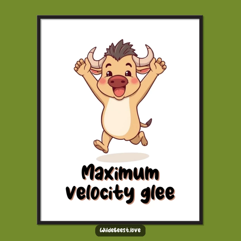 Funny Wildebeest Poster: Enthusiastic Running for Joyful Wall Decor