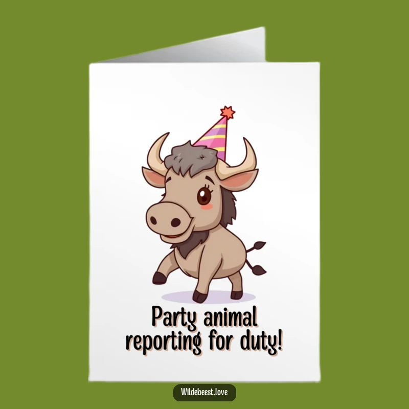 Free Printable Funny Birthday Card: Bouncing Wildebeest Party Animal!